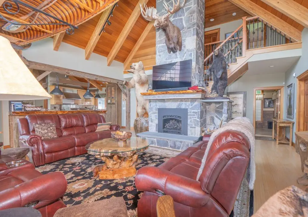 Great room with gas fireplace and cathedral ceiling
