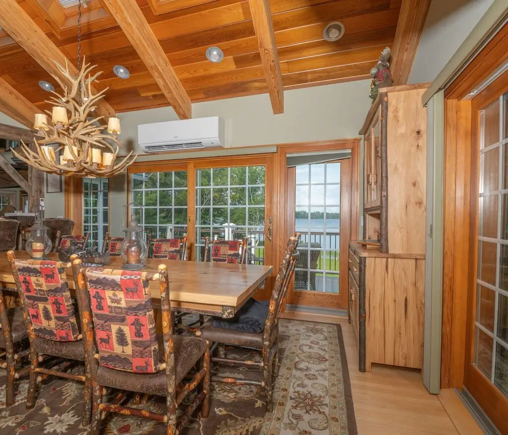 Dining room with lake views through the windows