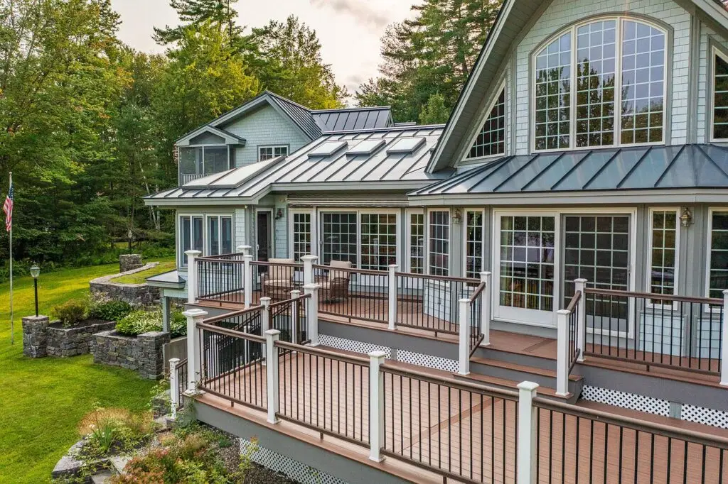Multi-level Trex decking on the lake side of the house