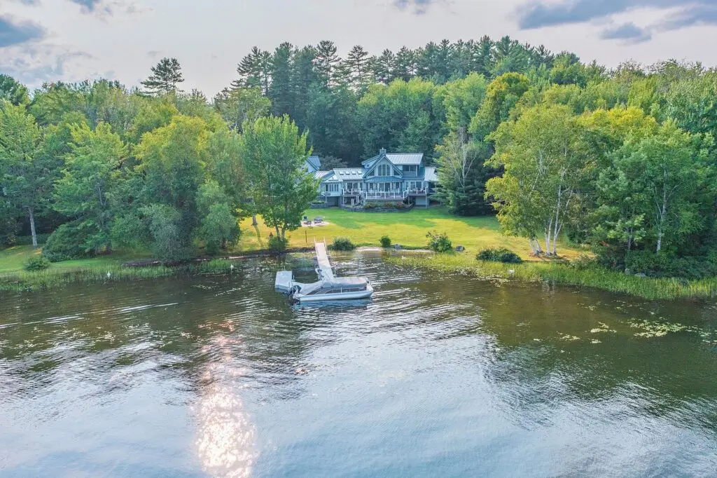 Aerial lake view over the private dock on Wilson Lake